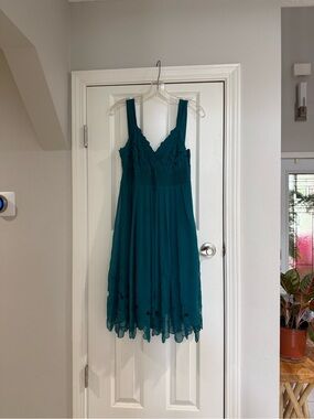 ANTONIO MELANI Teal Ruffled Chiffon Midi Dress